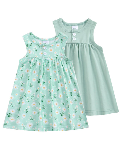 Baby Girl Dress Clothes 2-Pack Sleeveless Solid Printed Cute Baby Dresses