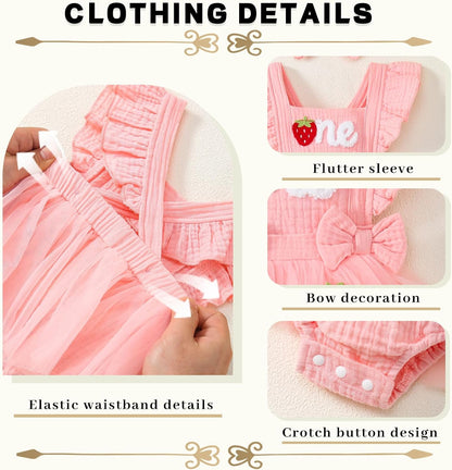 Baby Girl 1st Birthday Tulle Romper Dress Ruffle Bodysuit