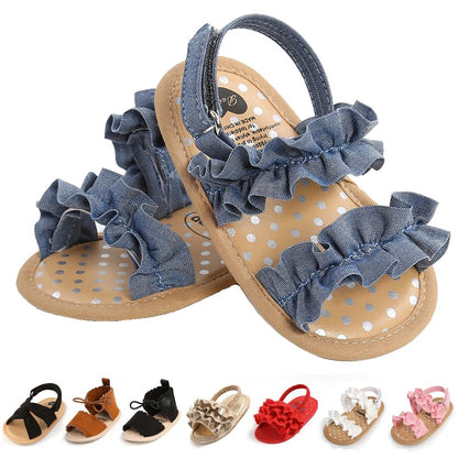 Infant Baby Girls Sandals Summer Baby Wedding Dress Flat Shoes Newborn Crib Shoes First Walkers Prewalkers Shoes