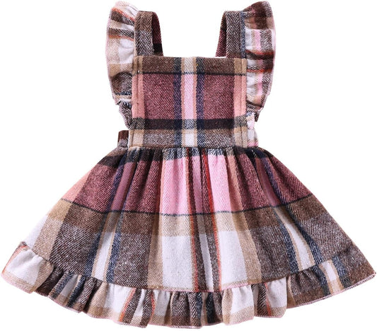 Baby Girls' Dresses Fly Sleeve Plaid Baby Dress Flannel Overall Skirt Dress Fall Winter Festival Outfits