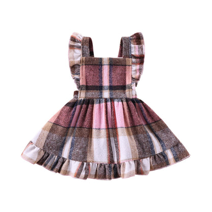 Baby Girls' Dresses Fly Sleeve Plaid Baby Dress Flannel Overall Skirt Dress Fall Winter Festival Outfits