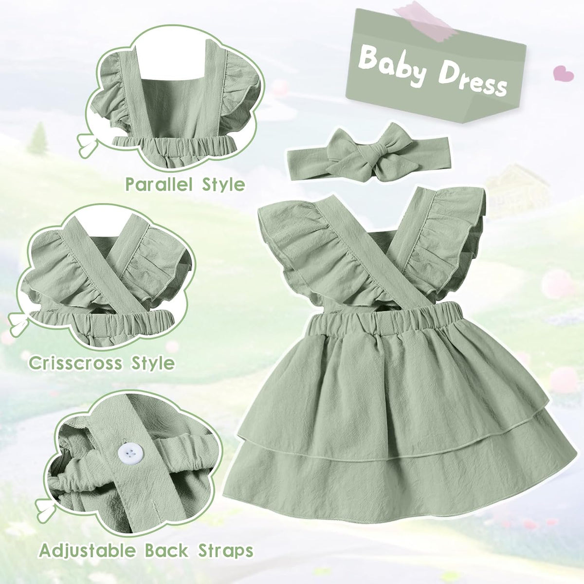 Baby Girls Dresses Sleeveless Ruffle Toddler Dresses for Girls with Headband Summer Casual Party Backless Sundress