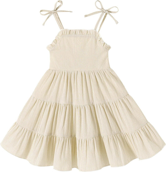 JEELLIGULAR Toddler Girl Summer Dress Tie Strap Sleeveless Sundress White/Floral/Denim Beach Dresses for Baby Girls 12M-6Y