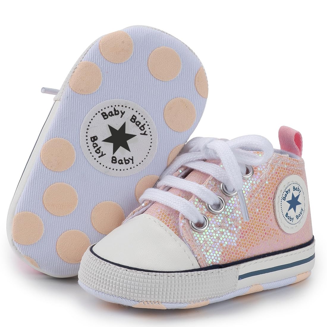Unisex Baby Girls Boys Canvas High-top Shoes, Newborn Infant Anti-Slip Soft Sole Frist Walking Breathable Sneakers