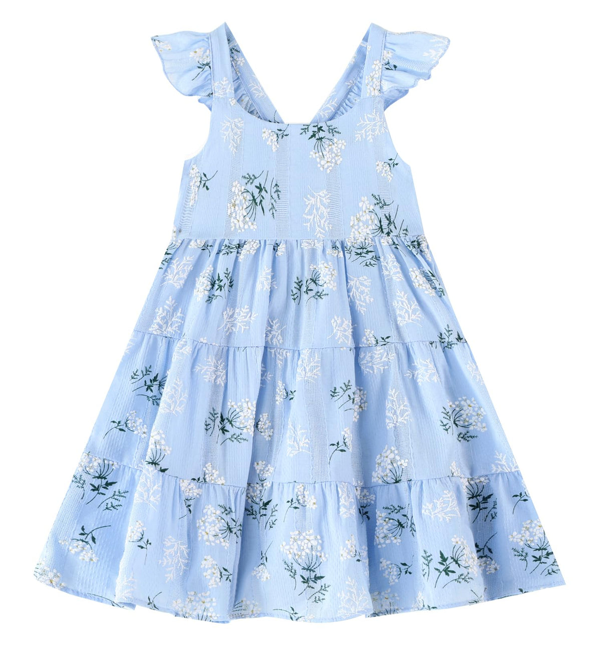 GSVIBK Girls Linen Cotton Dress Flutter Sleeve Back Cross Dress Toddler A-Line Skater Dress Baby Girl Halter Casual Sundress