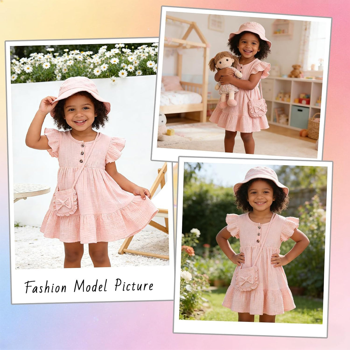 Toddler Girl Summer 3 Piece Ruffle Dress Set A-Line Sundress