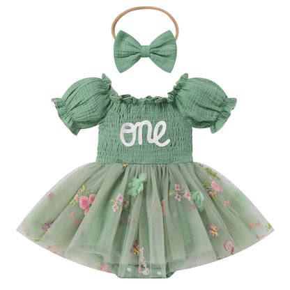 IMEKIS Baby Girl Half 1st Birthday Outfit Romper Dress Headband Strawberry Smocked Dress Cake Smash Photo Shoot