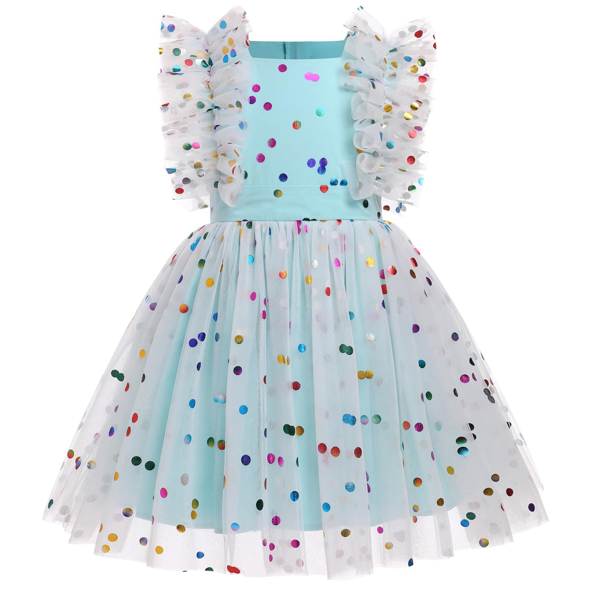 Girls Birthday Party Dress Ruffle Sleeve Sequin Dots Floral Tulle Princess Wedding Pageant Formal Bance Gown
