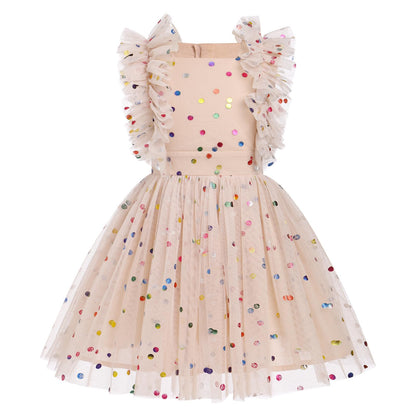 Girls Birthday Party Dress Ruffle Sleeve Sequin Dots Floral Tulle Princess Wedding Pageant Formal Bance Gown