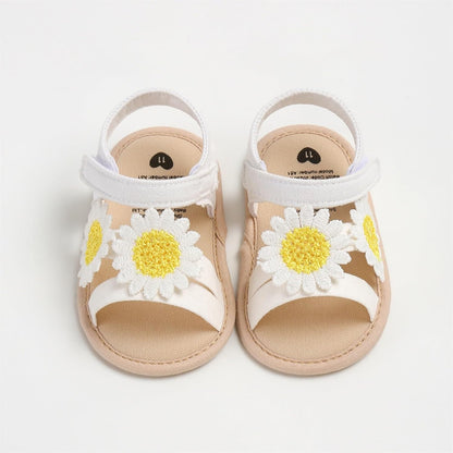 Baby Girl Sandals Flower Bowknot Soft Sole Anti Slip Rubber Wedding Dress Flats Toddler First Walking Shoes