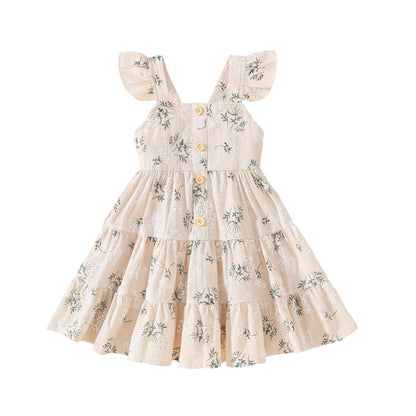Toddler Baby Girls Dress Ruffle Sleeveless Floral Summer Beach Butterfly Sundress Kids Casual Dresses