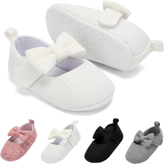 BACSAC Baby Girls Mary Jane Flats with Bow Soft Sole Non-Slip Crib Shoes Infant Toddler First Walkers Princess Dress Shoes