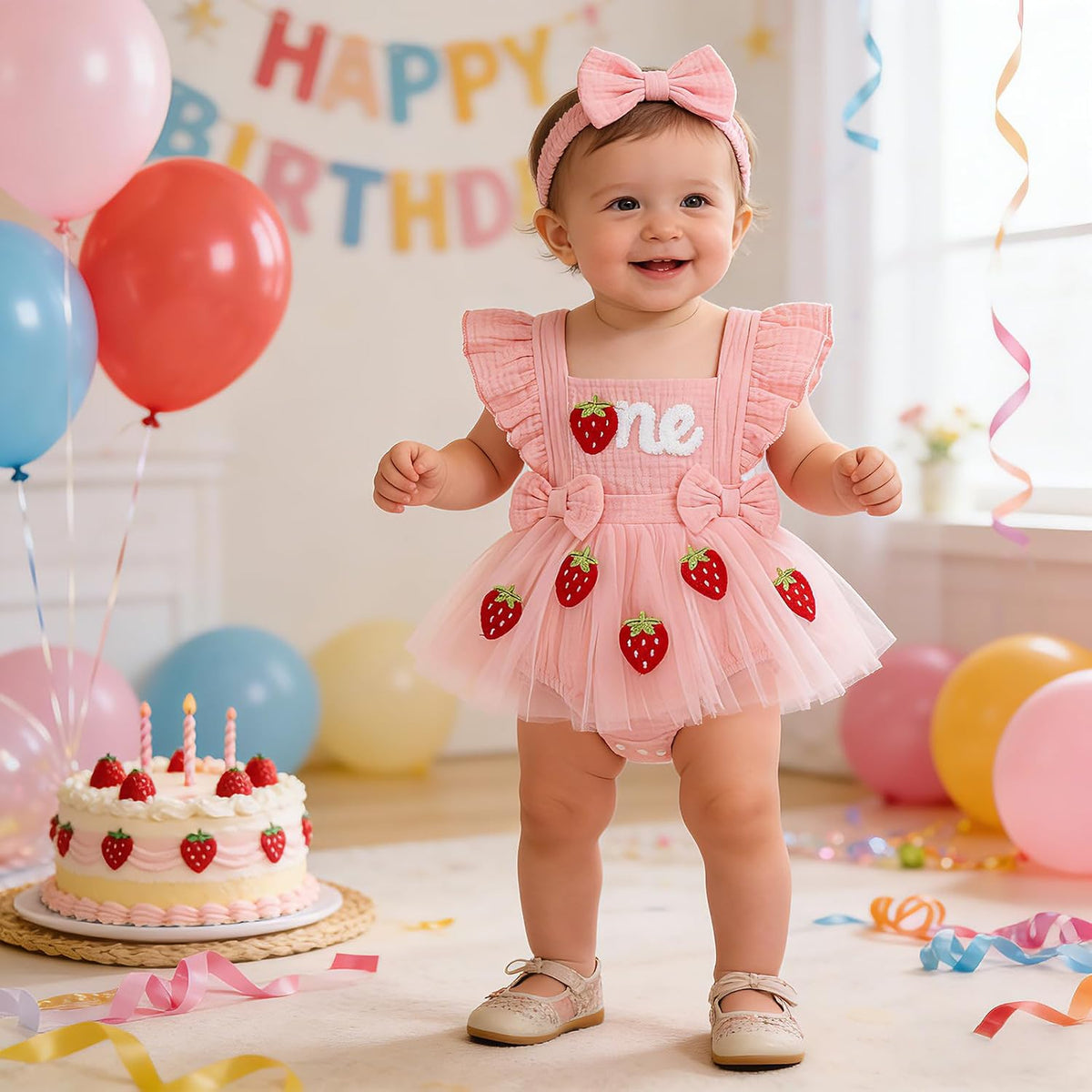 Baby Girl 1st Birthday Tulle Romper Dress Ruffle Bodysuit