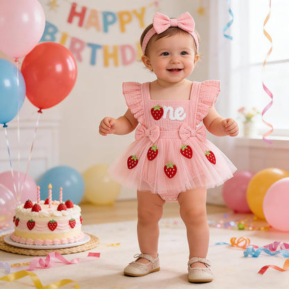 Baby Girl 1st Birthday Tulle Romper Dress Ruffle Bodysuit