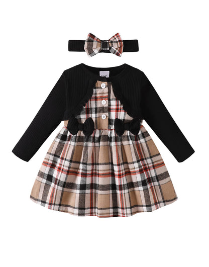 Renotemy Baby Girl Dress Fall Button Bow Outfits Toddler Clothes 3M-3T