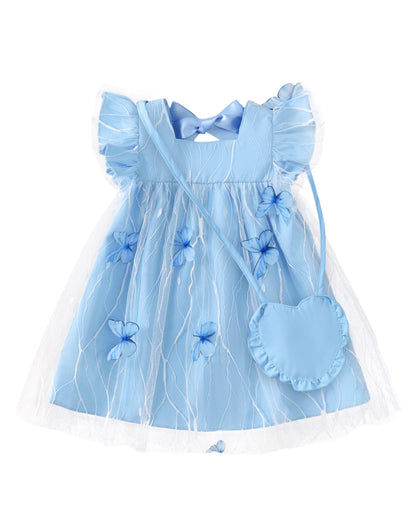 Kucnuzki Baby Girl Clothes Toddler Girls Summer Fairy Tulle Dress Ruffle Fly Sleeve Casual Sundress Cute Outfit for Kids