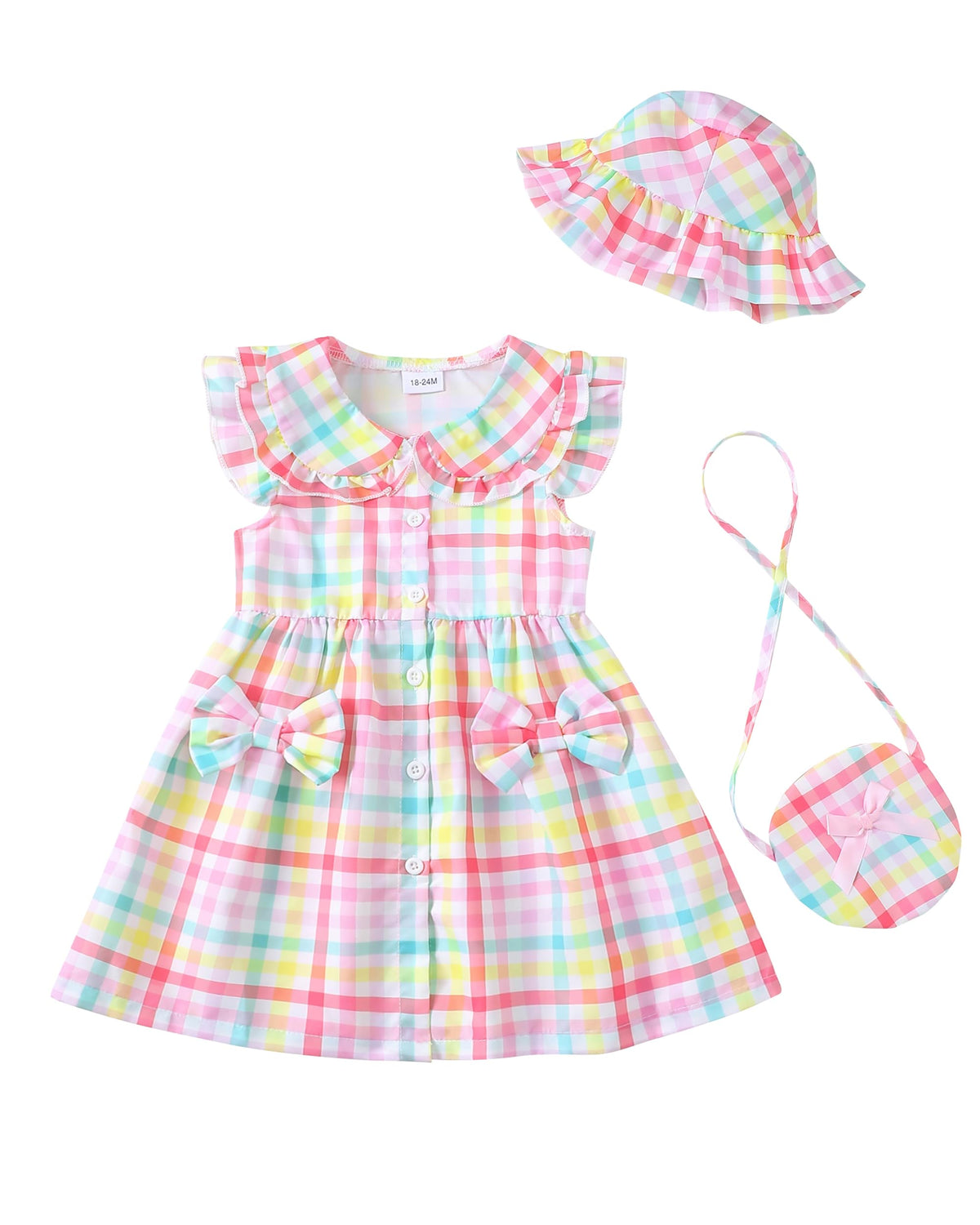 SODLON Toddler Baby Girl Dress Summer Clothes Infant Ruffle Peter Pan Collar Plaid Dresses Casual Bowknot Sundress for Girls