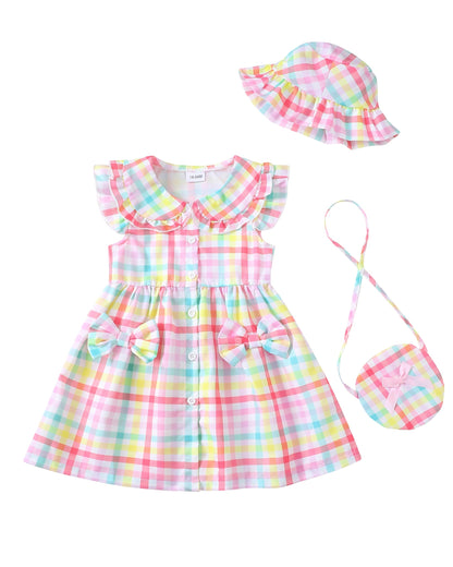 SODLON Toddler Baby Girl Dress Summer Clothes Infant Ruffle Peter Pan Collar Plaid Dresses Casual Bowknot Sundress for Girls