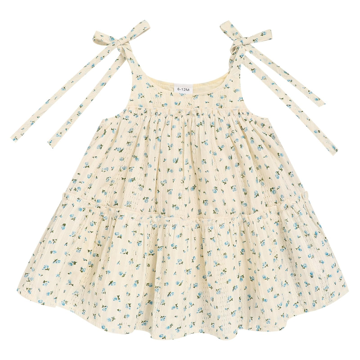 Toddler Baby Girl Summer Dress - Sleeveless Dot Tiered Sundress with Adjustable Tie-Shoulders for Beach, Party, Photos