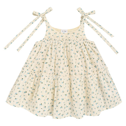 Toddler Baby Girl Summer Dress - Sleeveless Dot Tiered Sundress with Adjustable Tie-Shoulders for Beach, Party, Photos