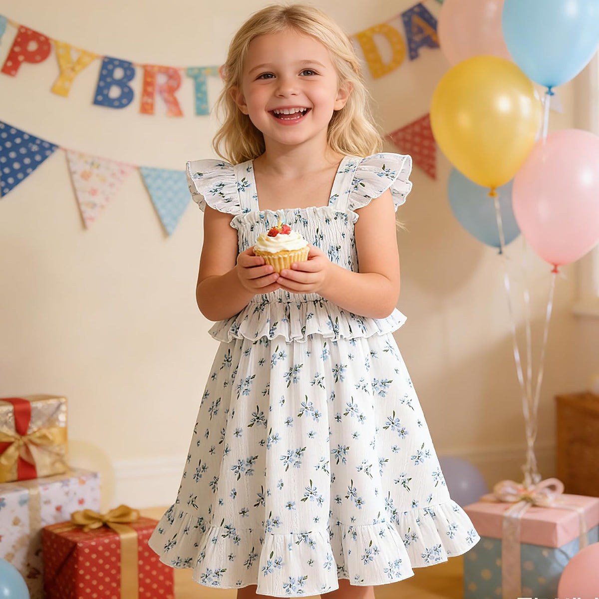 YOUNGER TREE Toddler Dress Baby Girls Cotton Ruffle Sleeveless Summer Dresses Kids Boho Beach Casual Sundress