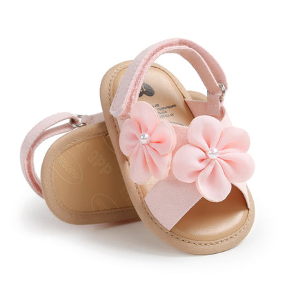 Baby Girl Sandals Flower Bowknot Soft Sole Anti Slip Rubber Wedding Dress Flats Toddler First Walking Shoes