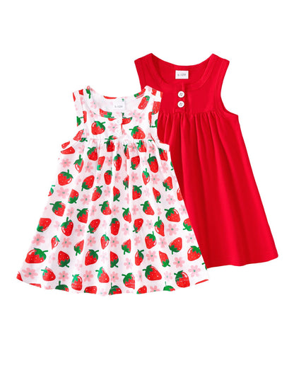 Baby Girl Dress Clothes 2-Pack Sleeveless Solid Printed Cute Baby Dresses