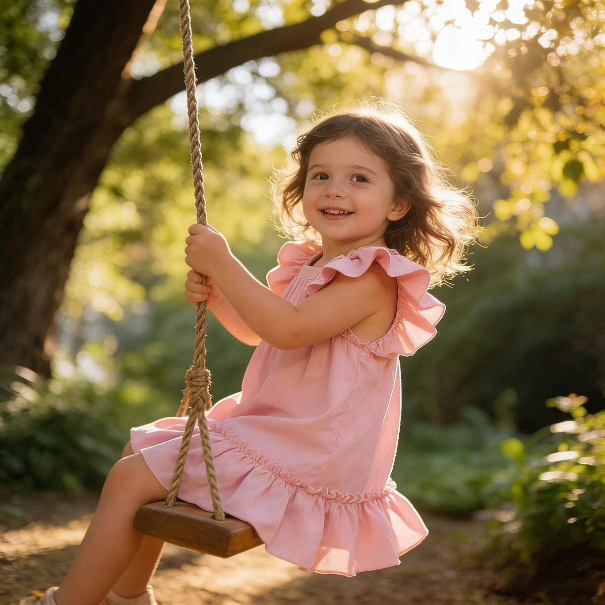 Toddler Girl Flutter Sleeve Dress, Back Bow Wrinkle Resistant Casual Outfit
