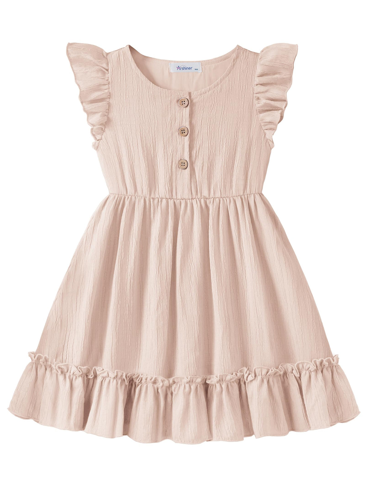 Arshiner Toddler Girls Dress Ruffle Sleeveless Button Down Dresses Summer Beach Casual Sundress with Pocket for 1-7Y