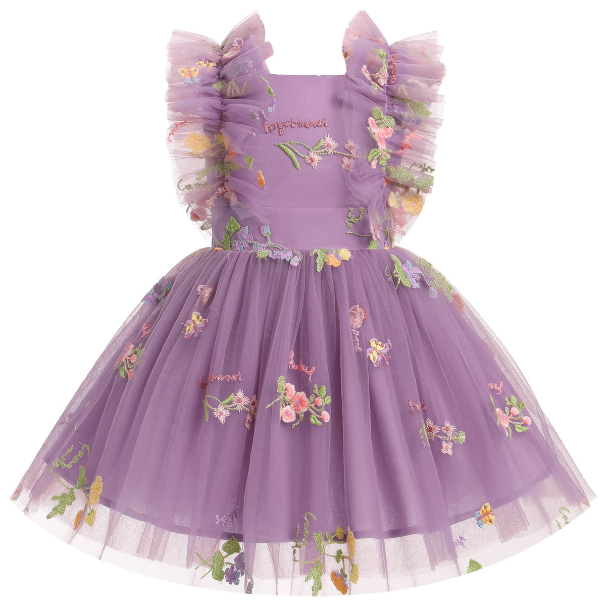 Girls Birthday Party Dress Ruffle Sleeve Sequin Dots Floral Tulle Princess Wedding Pageant Formal Bance Gown
