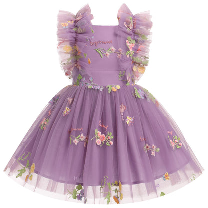 Girls Birthday Party Dress Ruffle Sleeve Sequin Dots Floral Tulle Princess Wedding Pageant Formal Bance Gown