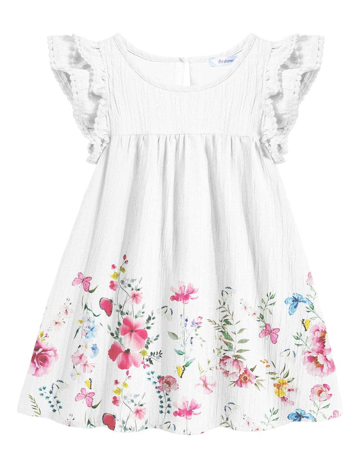 Arshiner Girls Summer Dress Toddler Ruffle Sleeve Dresses Kids Swing Casual Beach Boho Sundress with Pockets for 1-7t