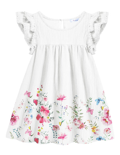 Arshiner Girls Summer Dress Toddler Ruffle Sleeve Dresses Kids Swing Casual Beach Boho Sundress with Pockets for 1-7t
