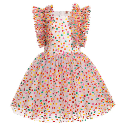 Girls Birthday Party Dress Ruffle Sleeve Sequin Dots Floral Tulle Princess Wedding Pageant Formal Bance Gown