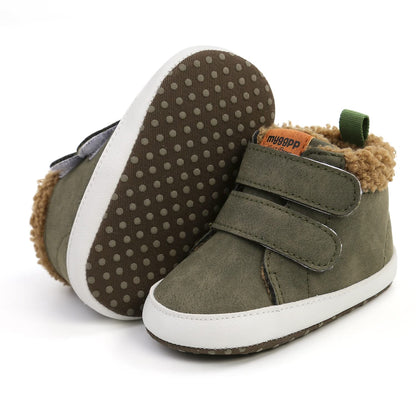 SOFMUO Baby Boys Girls High Top Ankle PU Leather Sneakers Soft Rubber Sole Infant Moccasins Newborn Oxford Loafers Anti-Slip Toddler Wedding Uniform Dress Shoes
