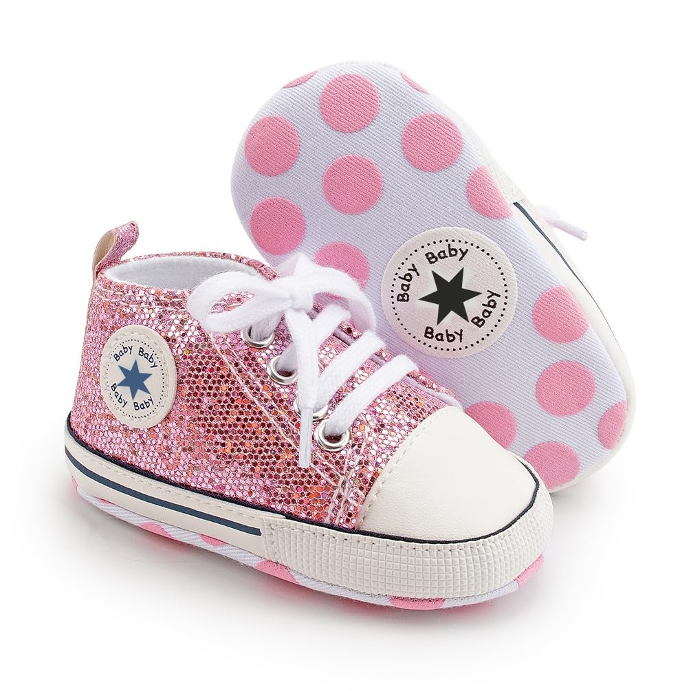 Unisex Baby Boys Girls Shoes, Newborn Infant Non-Slip Canvas Denim High Top Sneakers, Toddler First Walkers Shoes