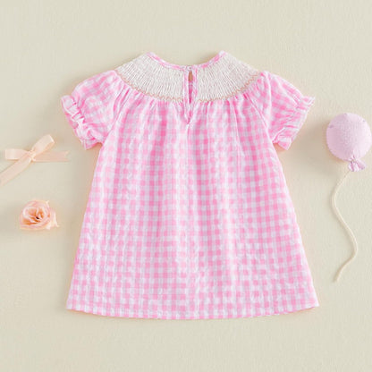 Toddler Little Baby Girl 4th of July Dress Puff Short Sleeve Stripes Smocked Dresses Kids Fourth of July Outfit