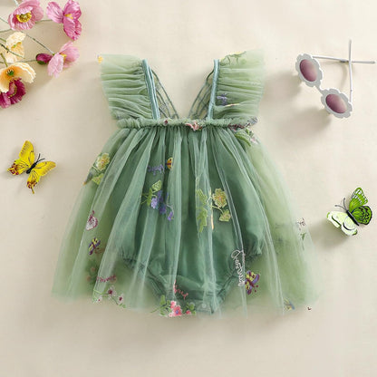Infant Newborn Baby Girl Outfit Mesh Tulle Flower Butterfly Princess Dress