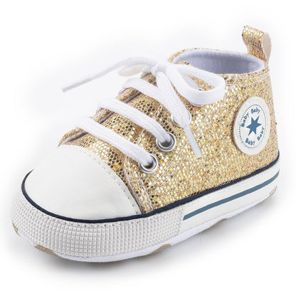 Unisex Baby Girls Boys Canvas High-top Shoes, Newborn Infant Anti-Slip Soft Sole Frist Walking Breathable Sneakers