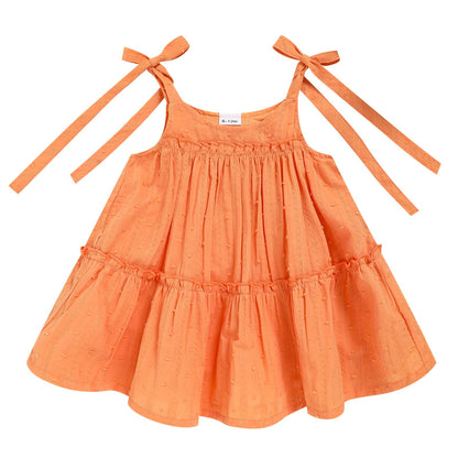 Toddler Baby Girl Summer Dress - Sleeveless Dot Tiered Sundress with Adjustable Tie-Shoulders for Beach, Party, Photos