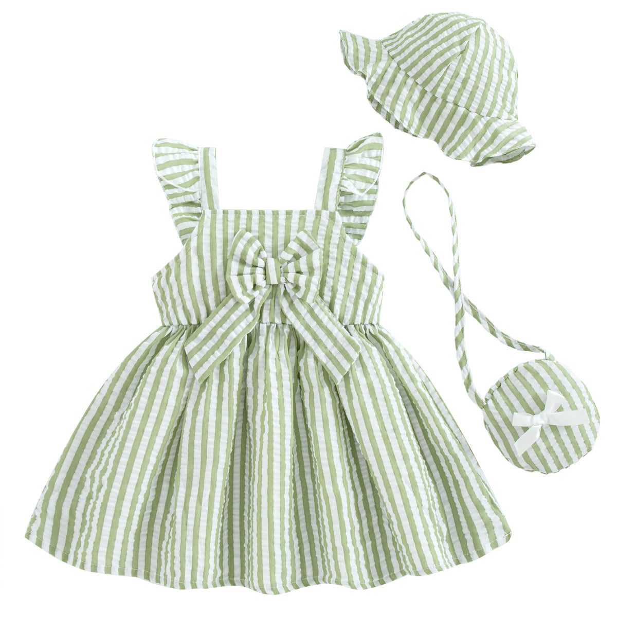Renotemy Infant Baby Girl Summer Dress Ruffle Flutter Sleeve Bowknot Sundress Gifts Casual Clothes Outfits with Hat and Bag