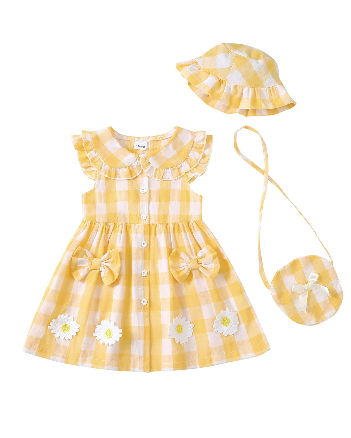 SODLON Toddler Baby Girl Dress Summer Clothes Infant Ruffle Peter Pan Collar Plaid Dresses Casual Bowknot Sundress for Girls