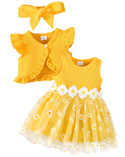 Renotemy Newborn Baby Girl Flower Dress Toddler Boho Tutu Tulle Dress Princess Wedding Birthday Party Dresses for Girls 3M-3T