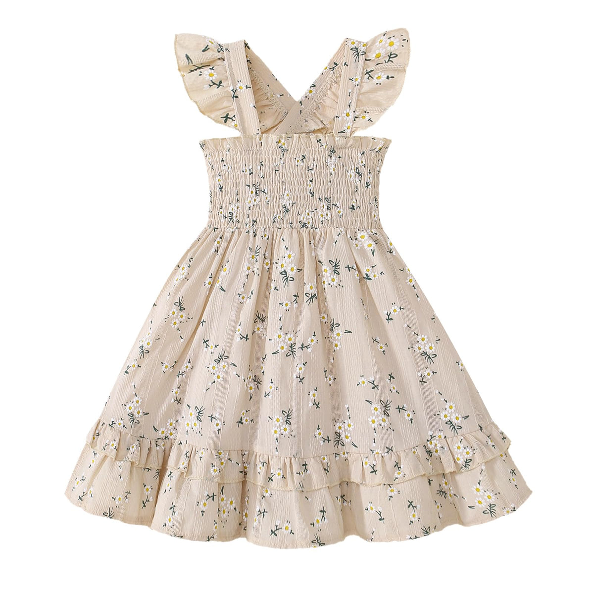 Noubeau Toddler Girl Dress Summer Smocked Boho Sleeveless Ruffle Dresses for Toddler Dress Casual Beach Sundress