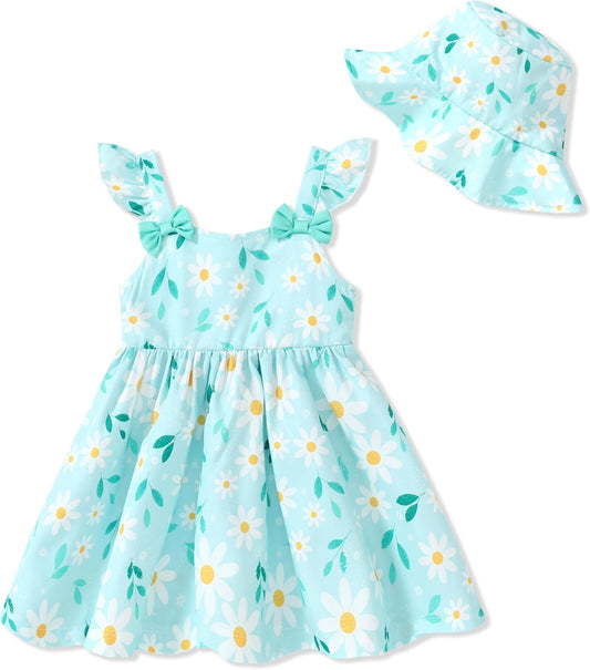 Baby Girl Dresses Summer Outfits Floral Sundress with Hat 0-24M