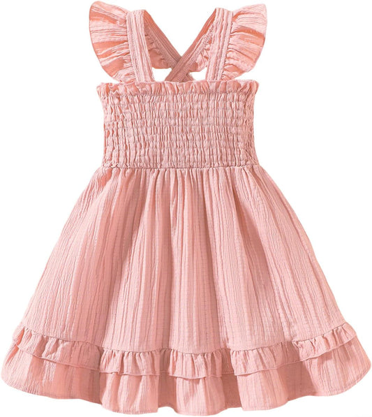 Noubeau Toddler Girl Dress Summer Smocked Boho Sleeveless Ruffle Dresses for Toddler Dress Casual Beach Sundress