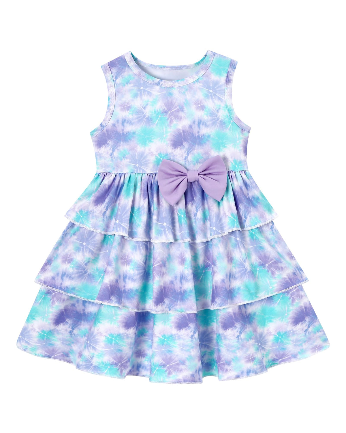 YALLET Toddler Girl Dress Floral Print Bow Tiered Ruffle Summer Sundress
