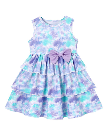 YALLET Toddler Girl Dress Floral Print Bow Tiered Ruffle Summer Sundress