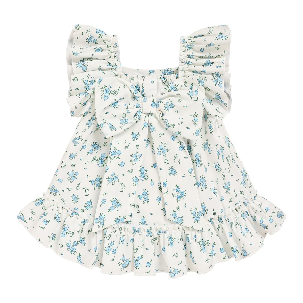 Toddler Girl Flutter Sleeve Dress, Back Bow Wrinkle Resistant Casual Outfit