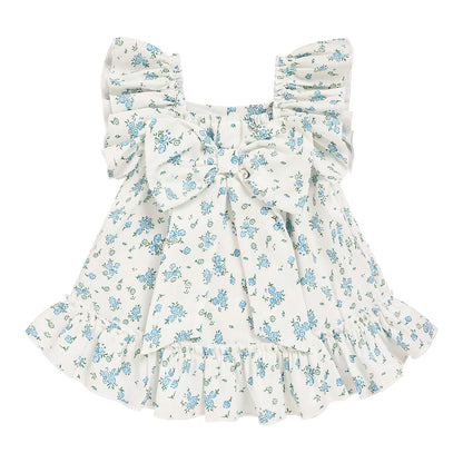 Toddler Girl Flutter Sleeve Dress, Back Bow Wrinkle Resistant Casual Outfit